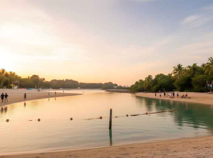 Palawan Beach morning view with clear turquoise water and few visitors