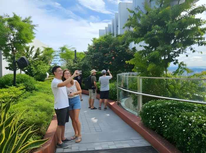 CapitaSpring Sky Garden terrace view over downtown Singapore skyline