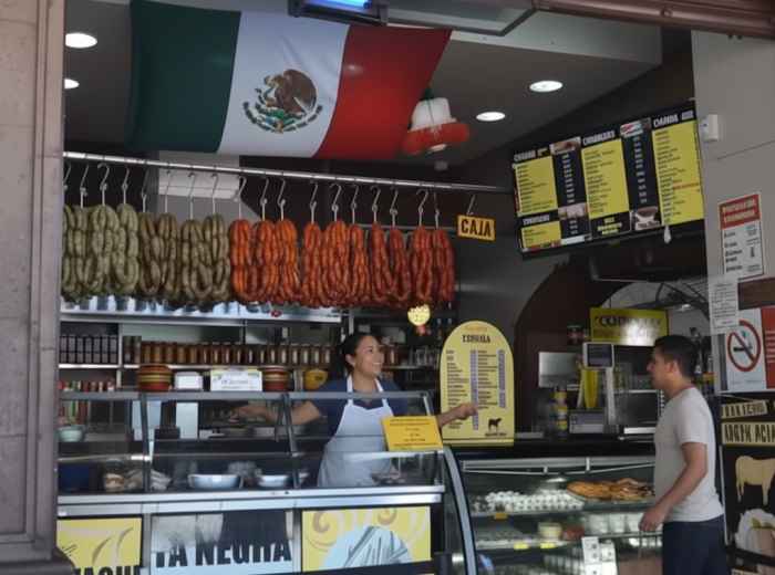 Toluca market stall with chorizo verde