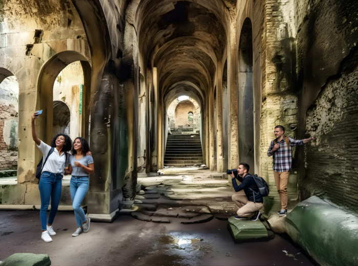 Interior of Piscina Mirabilis with tall columns and vaulted ceiling