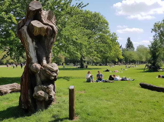 People relaxing on the grass at Victoria Park