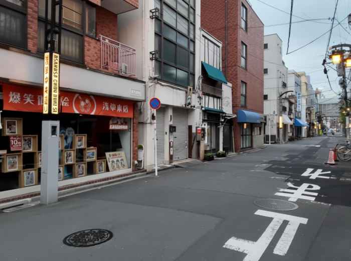 Early morning street in Japan as shops begin to open