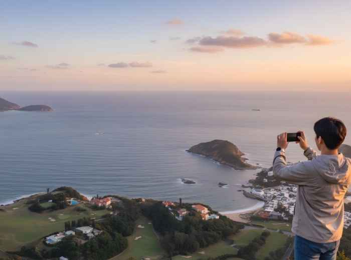 Dragon's Back trail ridge person standing on a high coastal ridge in Hong Kong