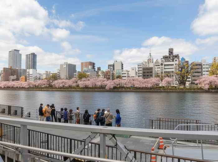 Everyday river walk under cherry blossoms along the Okawa River