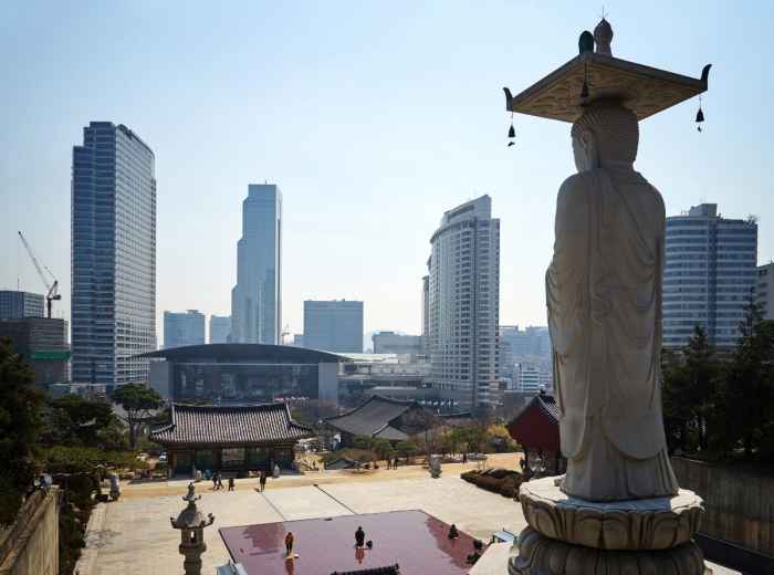 Bongeunsa Temple’s Buddha statue overlooking Seoul
