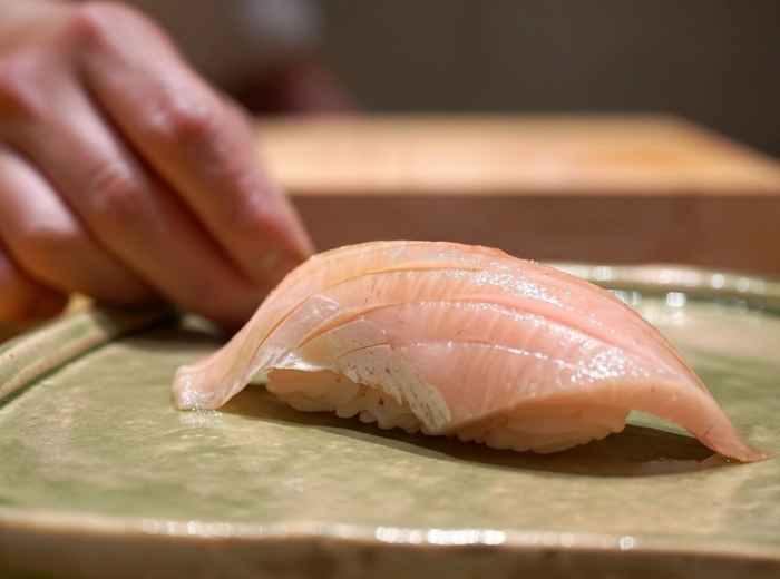 Hamachi Toro nigiri sushi from Sushi Saito