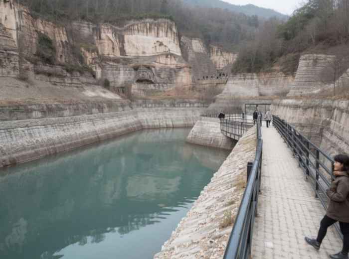Walkway above quarry lake at Pocheon Art Valley