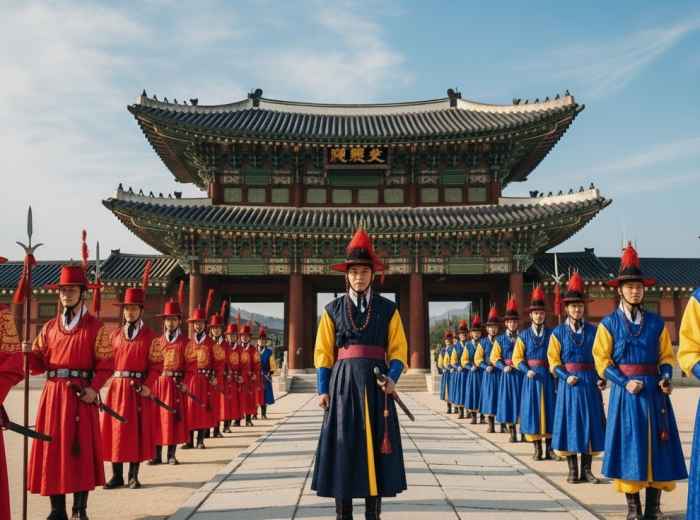 Changing of the guard ceremony at Gyeongbokgung gate