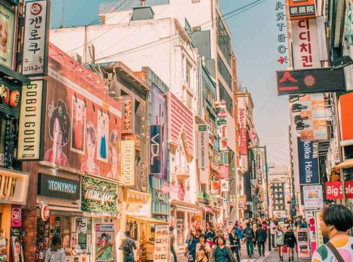 Busy Myeongdong shopping street