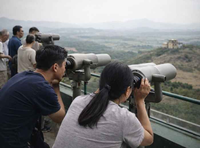 Visitors view North Korea from a DMZ observation deck