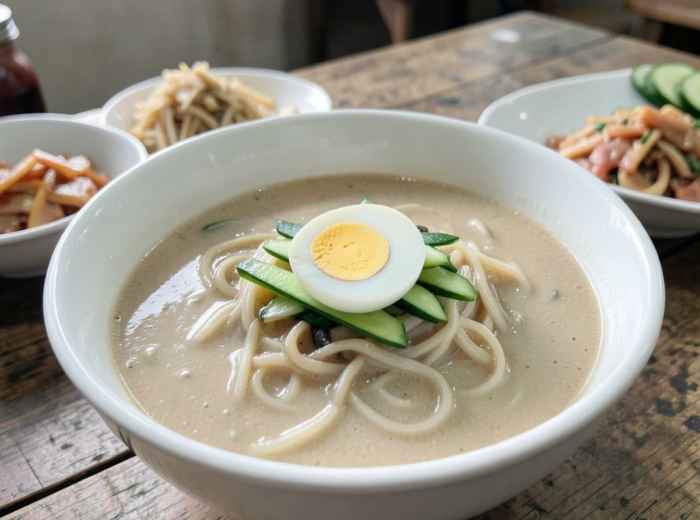 Kongguksu in thick soybean broth with egg