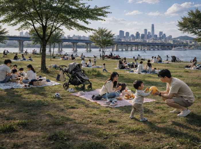 Families celebrating Children’s Day at Seoul’s Han River Park