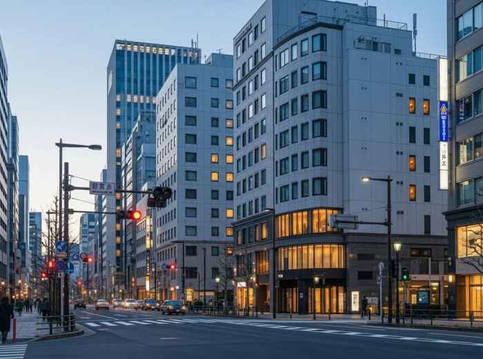 Hotel-lined streets in Shinjuku at dusk