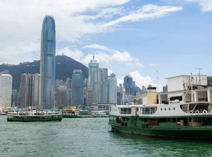 Star Ferry and skyline on Victoria Harbor