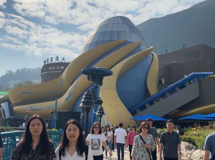 Ocean Park aquarium building in Hong Kong