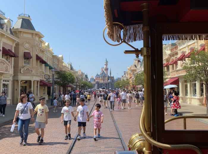 Main Street at Hong Kong Disneyland with castle in the distance