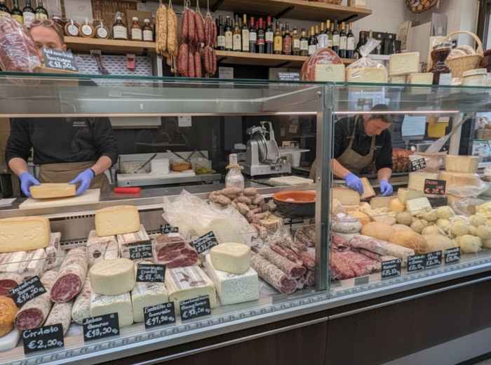 Testaccio Market interior with cured meats and cheese