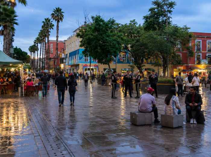 Evening crowd in Plaza Garibaldi after rain