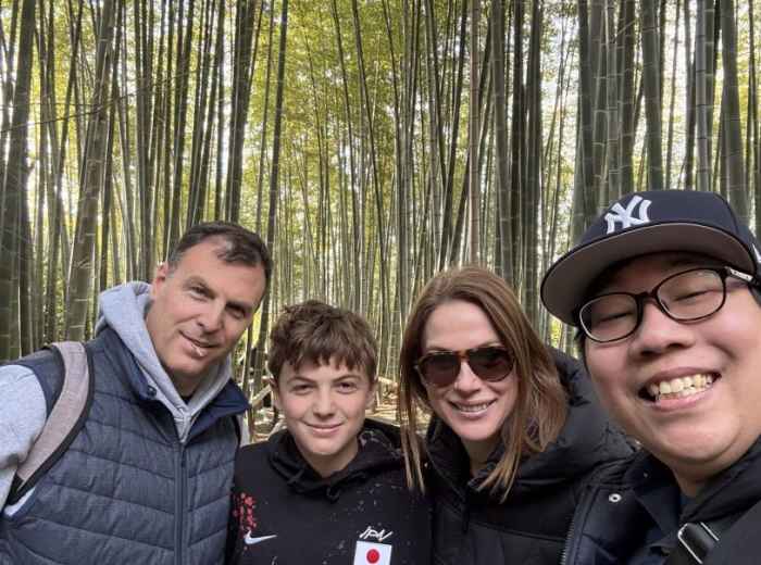 Ryuki sharing a peaceful moment with guests in Kyoto's Bamboo Grove 