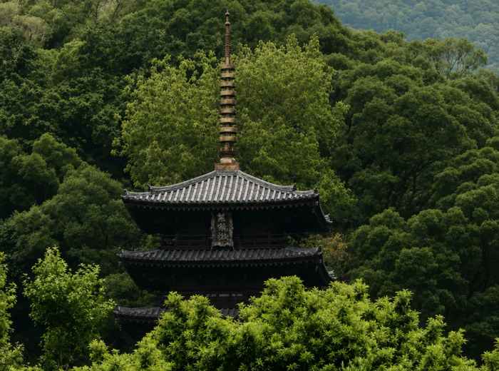 Temple surrounded by forest in the hills north of Kyoto  