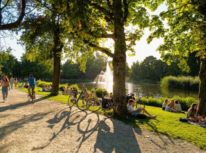 People enjoying a sunny afternoon in Amsterdam's Vondelpark  
