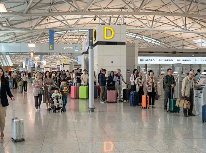 Travelers queue at Seoul airport before the Chuseok holiday