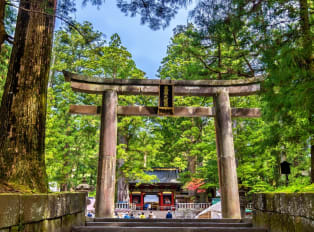Grey torii gate at one of Nikko's temples