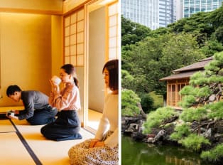 Travelers enjoying a traditional tea ceremony