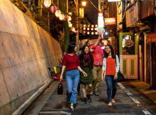 Tourist exploring at night
