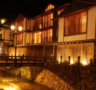 Traditional Japanese Ryokan at night
