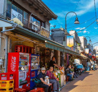 Yanaka Ginza street with lots of people