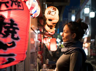 Person admiring a chōchin