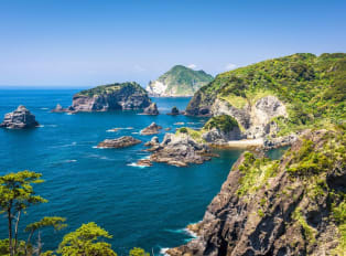 Izu Peninsula from a high view point, beautiful blue oc