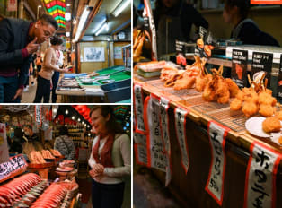 Travelers exploring Nishiki Market