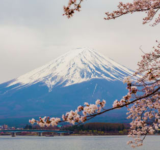 Mt Fuji draped with snow, Japan