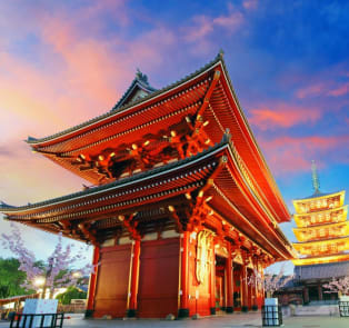 Senso-ji Temple at sunset in Tokyo