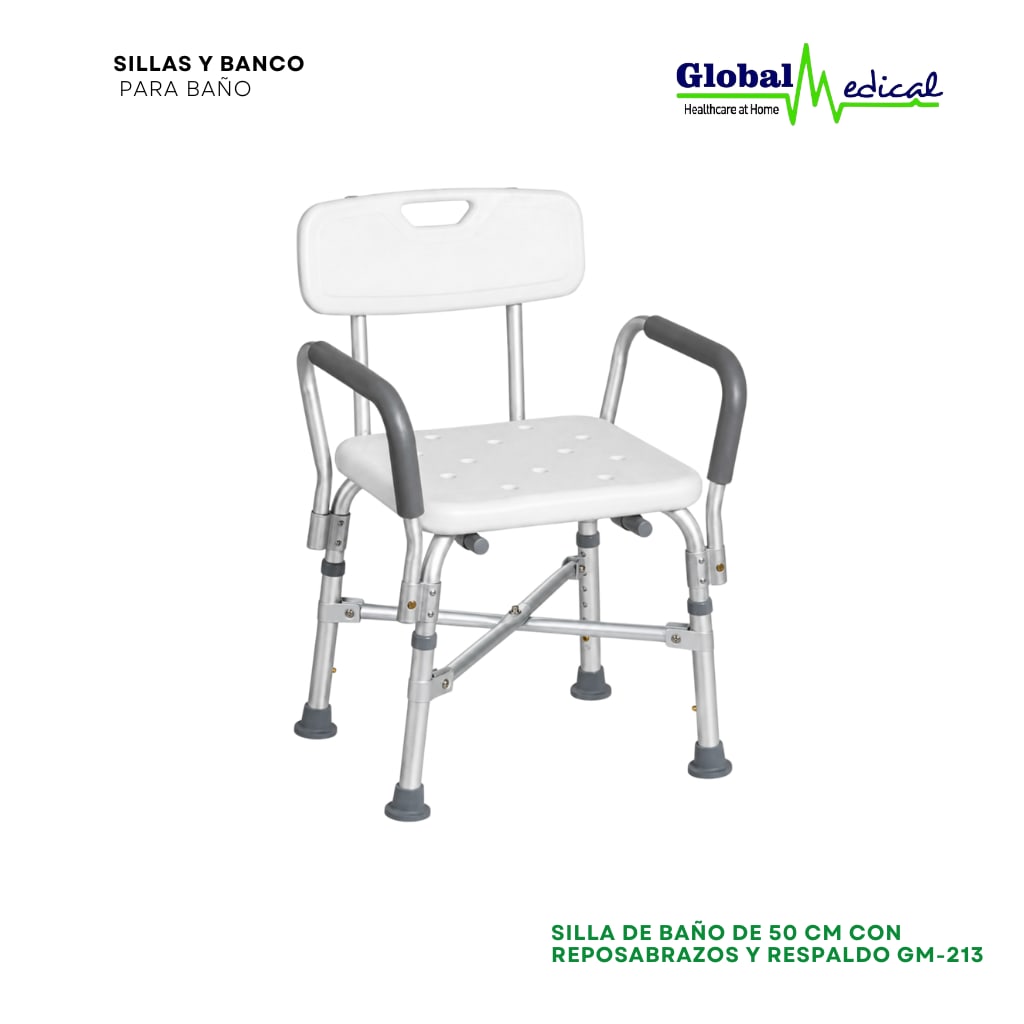 SILLA DE BAÑO DE 50 CM CON REPOSABRAZOS Y RESPALDO GM-213-A
