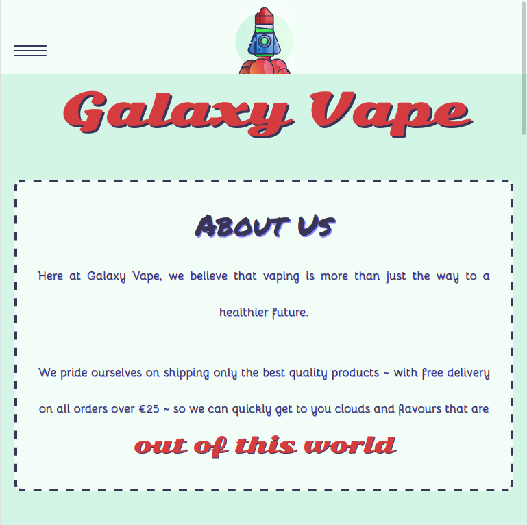 screenshot of vape shop product landing page