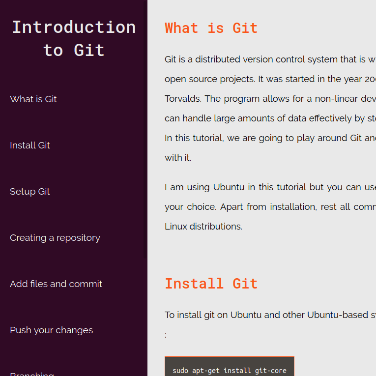 screenshot of git technical documentation page