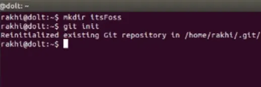 screenshot of git init being used in linux terminal