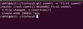 screenshot of git commit being used in linux terminal