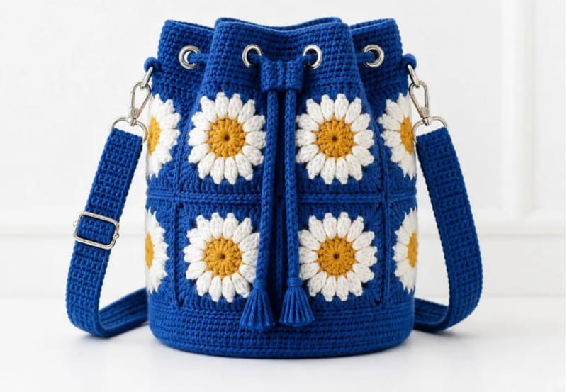 ## Daisy Granny Square Bucket Bag – 11Crochet