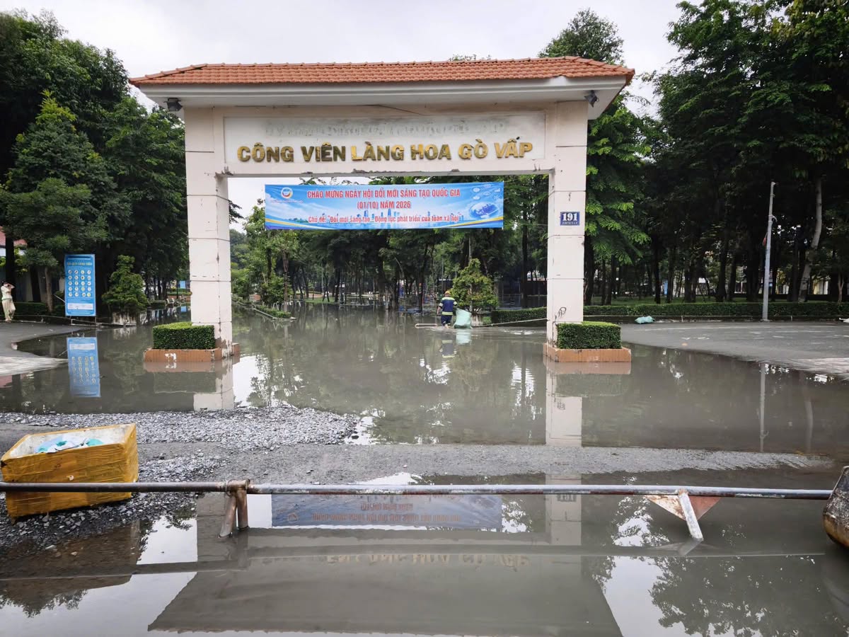 Hầm xe Cityland Park Hills Gò Vấp ngập sâu sau mưa lớn