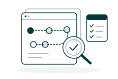 Illustration of a customer journey map under a magnifying glass beside a compliance checklist