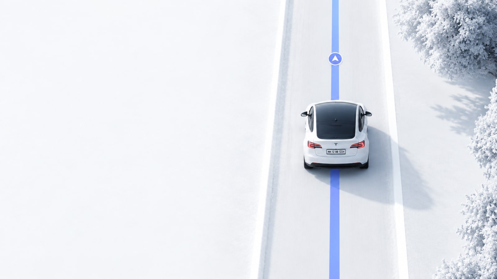 White car on a road with its license plate being detected by AI