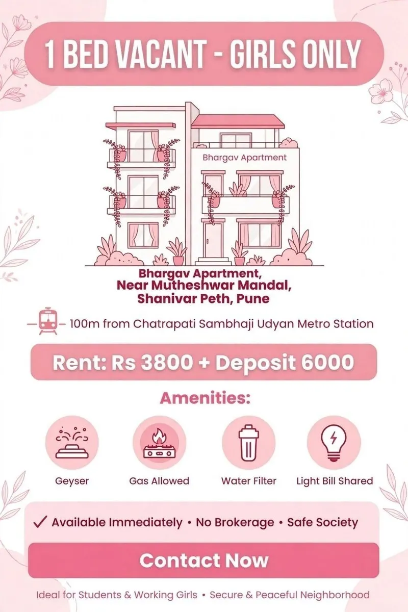 π 1 BED VACANT - GIRLS π±ββοΈπ±ββοΈONLY π for rent in Narayan Peth, Pune photo 1