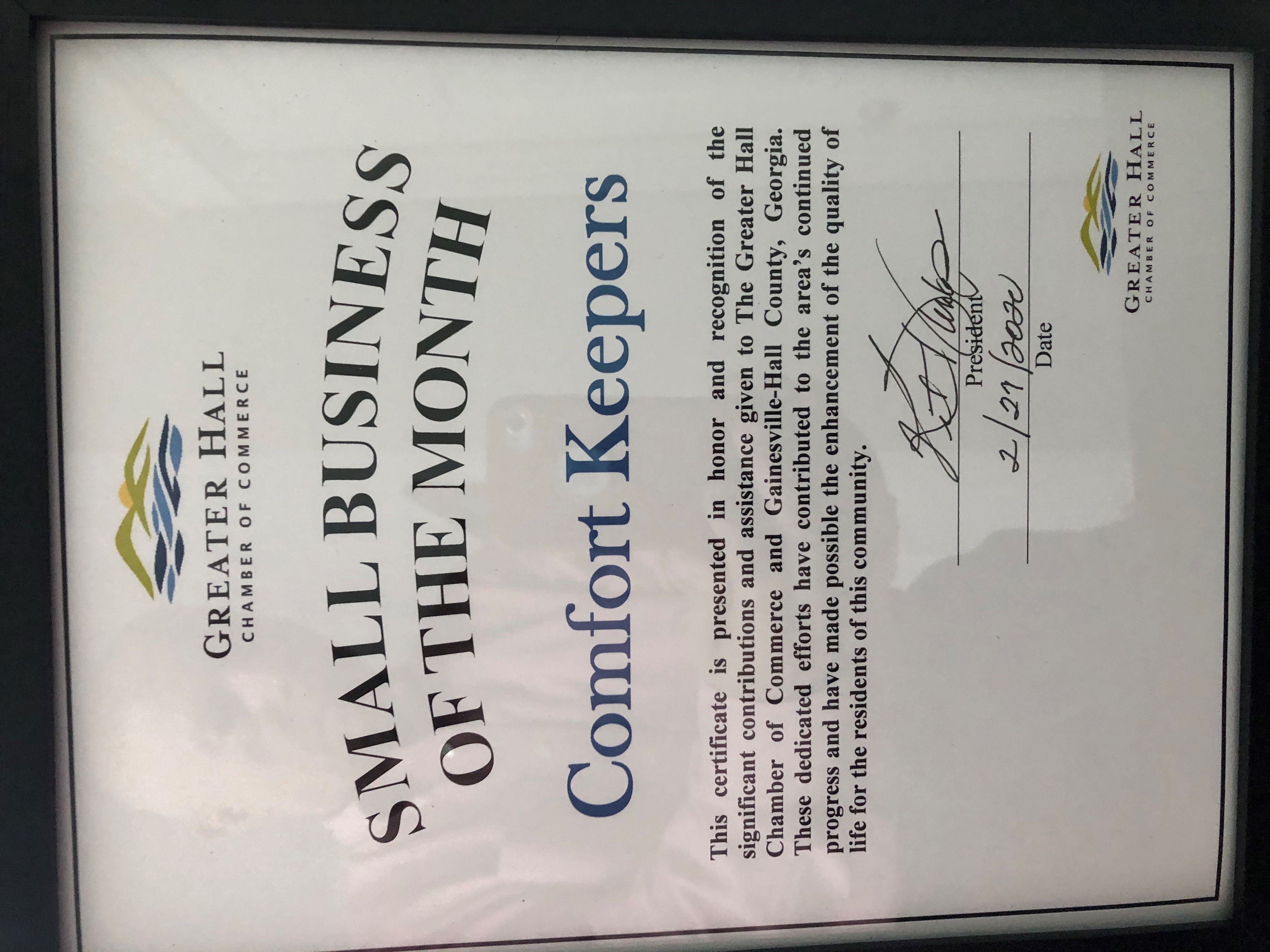 GHCC Small Business of the Month Award