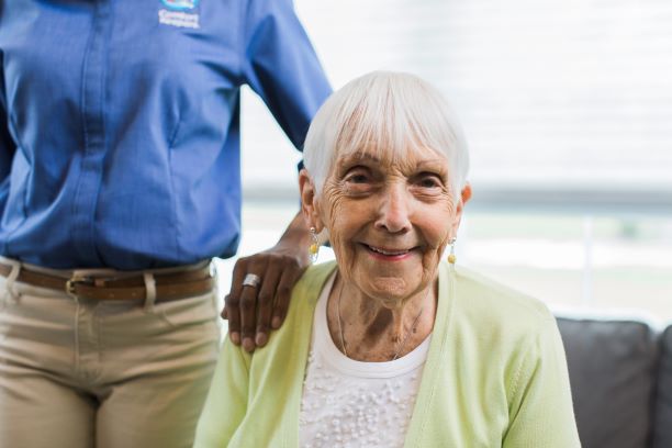 Resident who is receiving 24-hour home care with her caregiver in Owensboro, KY