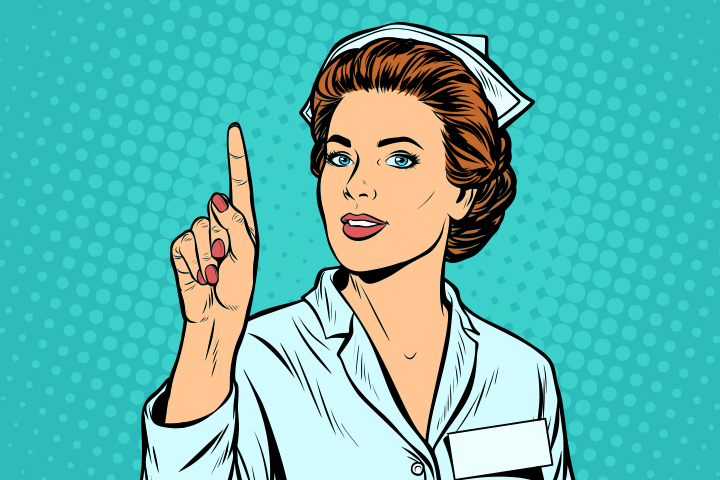 woman nurse attention gesture. woman nurse attention gesture. Pop art retro vector illustration kitsch vintage. woman nurse attention gesture