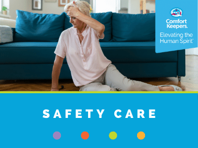 Comfort Keepers Home Care Graphic for Safety Care - shows a senior on the floor after a fall